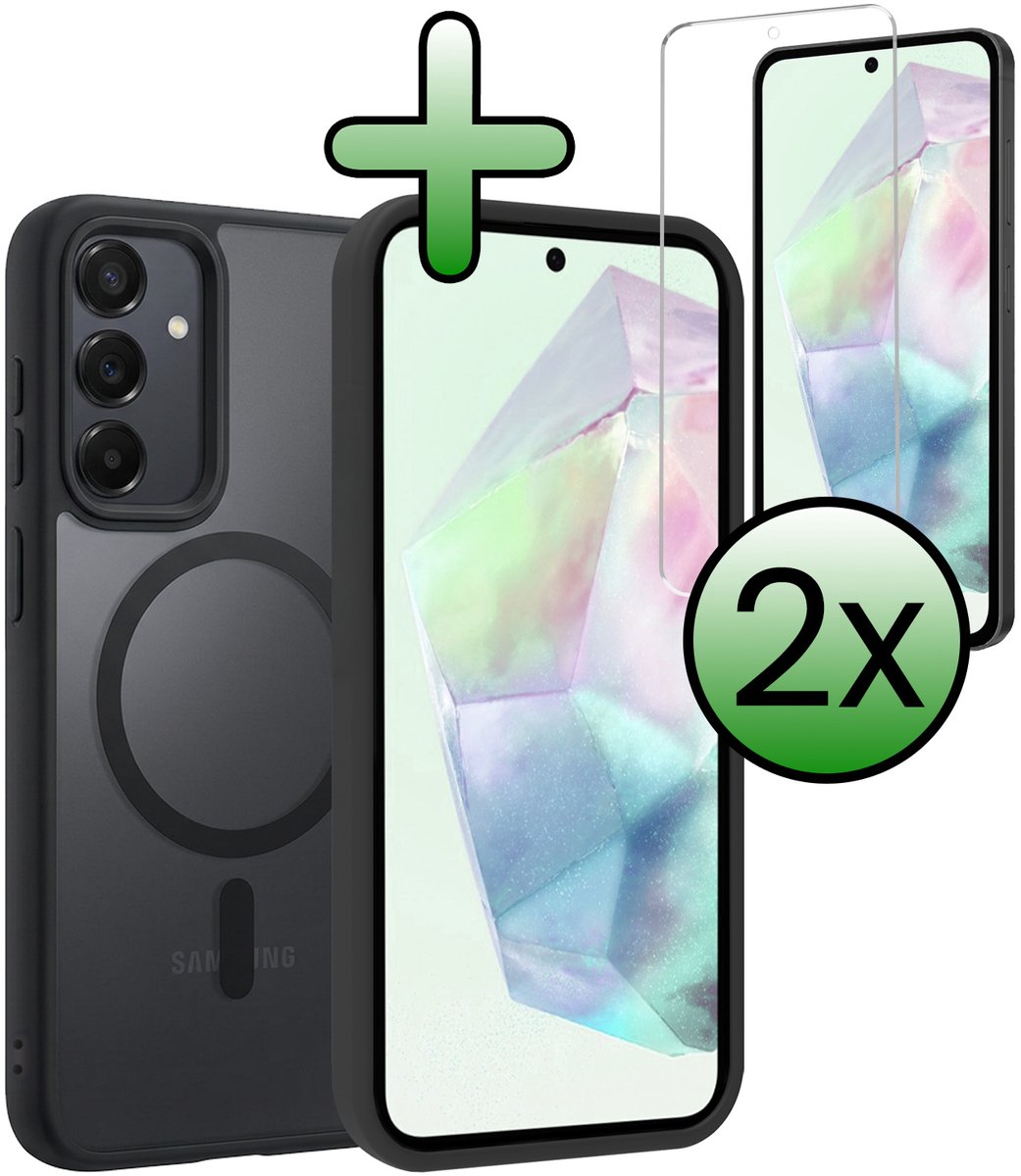 Hoesje Met 2x Screenprotector - Geschikt voor Samsung Galaxy A35 - Magsafe Compatible - Sterk & Shockproof - Back Cover - Shock Proof Case - Telefoon Hoes - Zwart