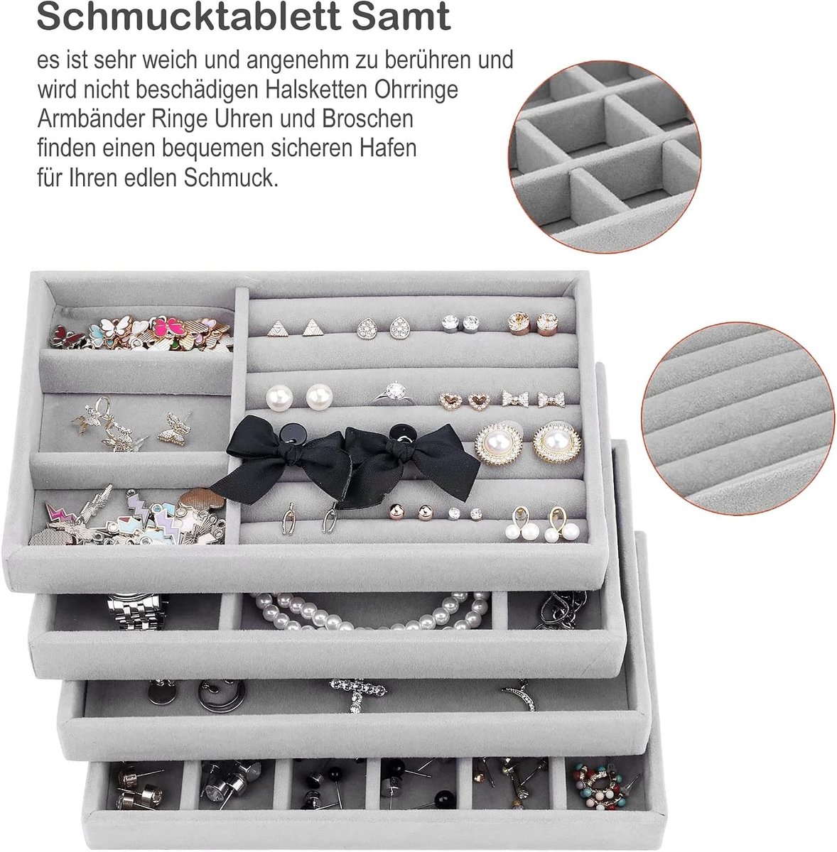 Jewelry Storage Drawer Organiser 4 Pcs Stackable Velvet Jewellery Tray Jewelry Organizer Earrings Bracelet Ring Storage - ShopVlot