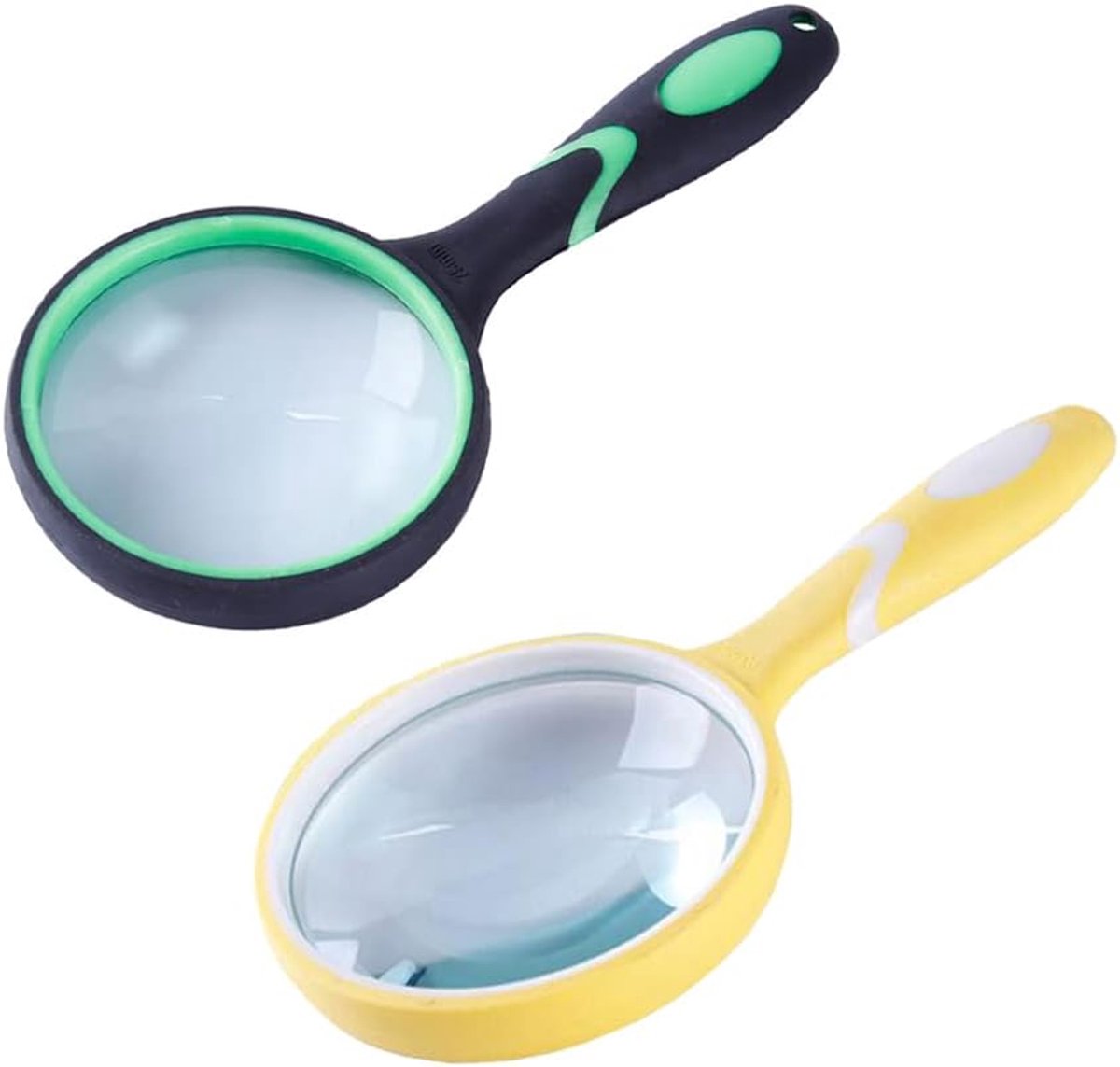 SnelShoppen - 75mm Handheld Vergrootglas 10X met Antislip Rubber Handvat, Inspectie, Insecten - Groene en Gele Lens