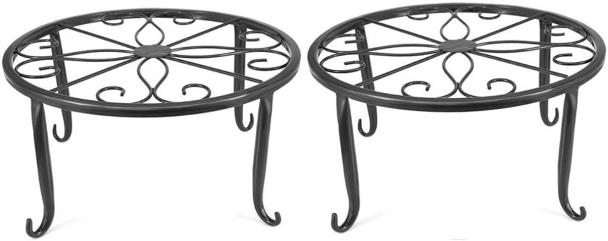 Flower Plant Pot Stand, 2 Piece Metal Flower Pot Rack Round Wrought Iron Flower Pot Holder, Home Plant Stand Floor - ShopVlot