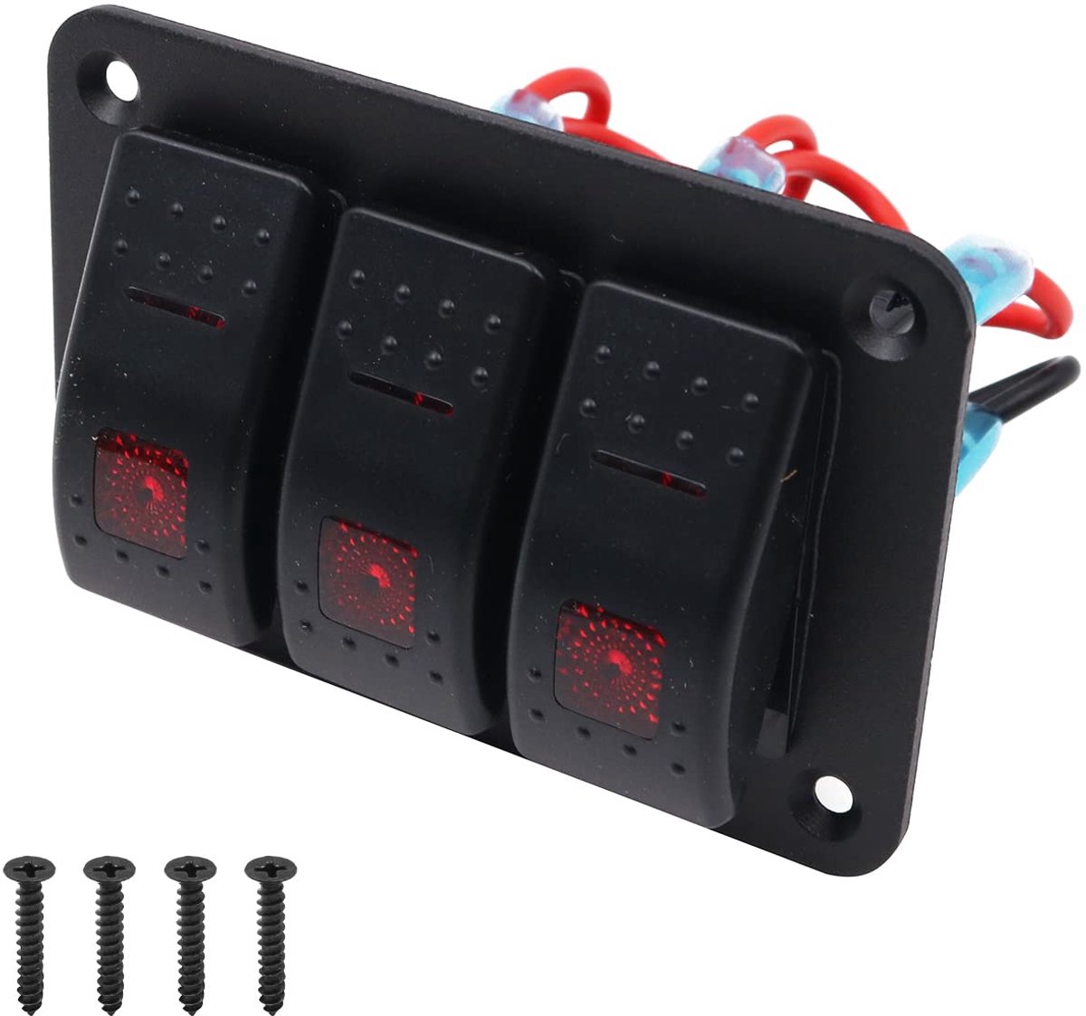 SnelShoppen - Aluminium 12V/24V Controlepaneel 3 Positie ON/OFF Rocker Schakelaar Waterdichte Schakelaar met Rode LED Lamp voor Auto, Caravan, Trailer