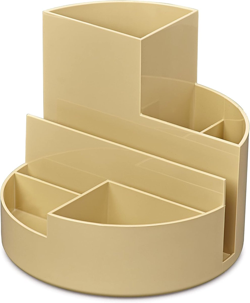 SnelShoppen - Desk Organiser Beige Malronde Box 140x125mm met 6 Compartimenten voor Pennen, Schaar en Notitiekaarten - Praktische Opbergruimte voor Ka