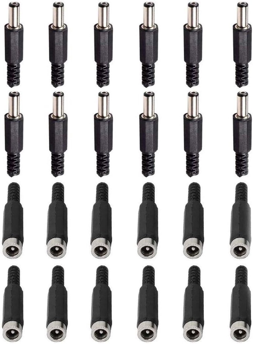 SnelShoppen - 24 stuks holle stekkers 5.5 x 2.5mm DC voedingsfemale plug voor CCTV en elektronische projecten - Zwart, Zilver, Hoge Temperatuur Weerst