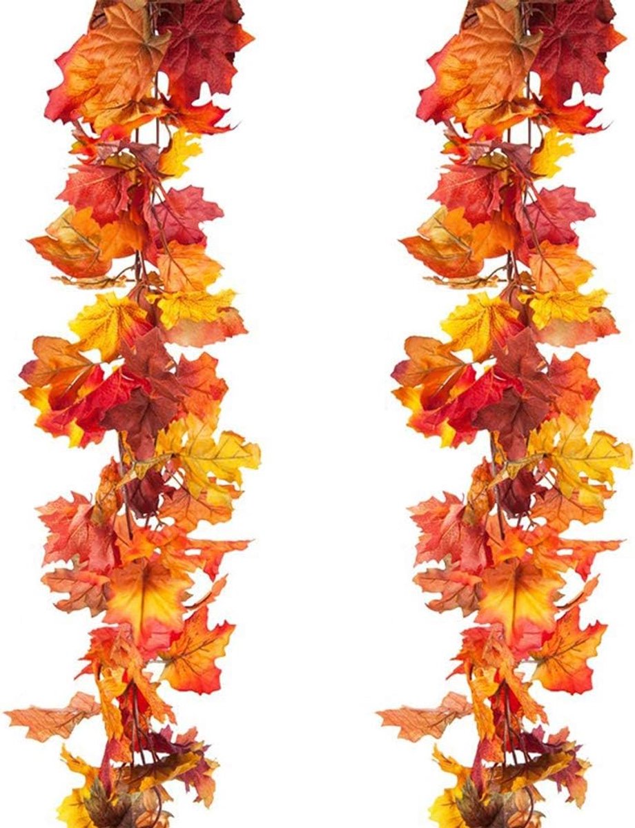 SnelShoppen - 2 Stuks Kunstmatige Herfst Esdoornbladeren Girlanden - Kunstplant Decoratie 1,8m per Girlande voor Tuin, Bruiloft, Openhaard en Feestdag