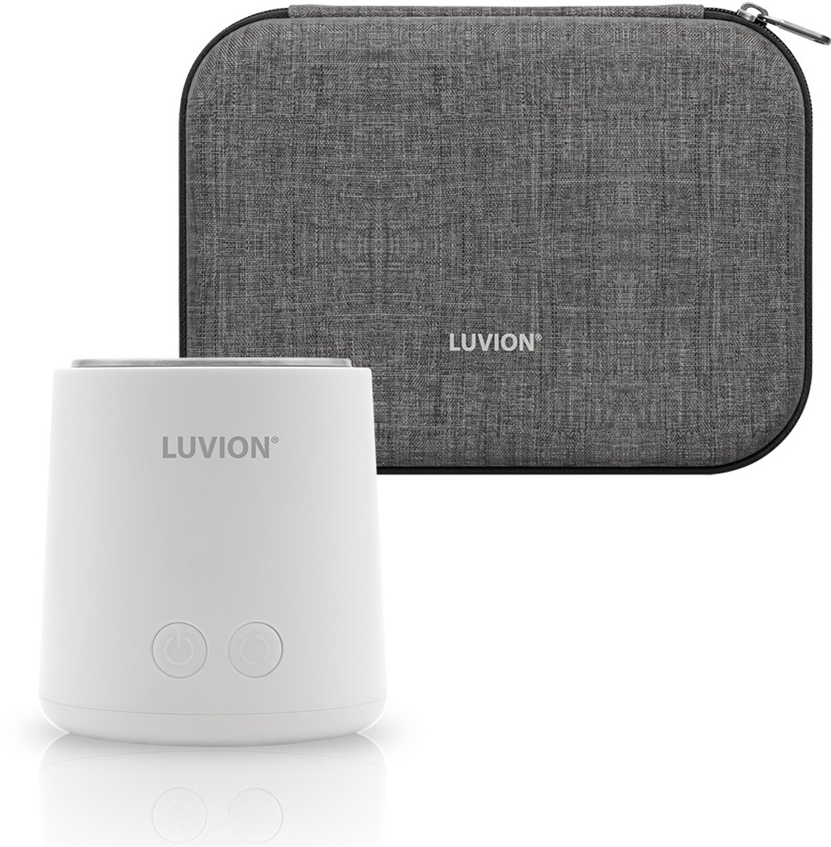 LUVION® Draagbare Flessenwarmer Ultra Pro + Protection Case - Wit - Speciale roerfunctie voor gelijkmatig opwarmen van borstvoeding en mixen van kunstvoeding - Geschikt voor nagenoeg alle merken babyflesjes - Onderweg draadloos je baby fles verwarmen