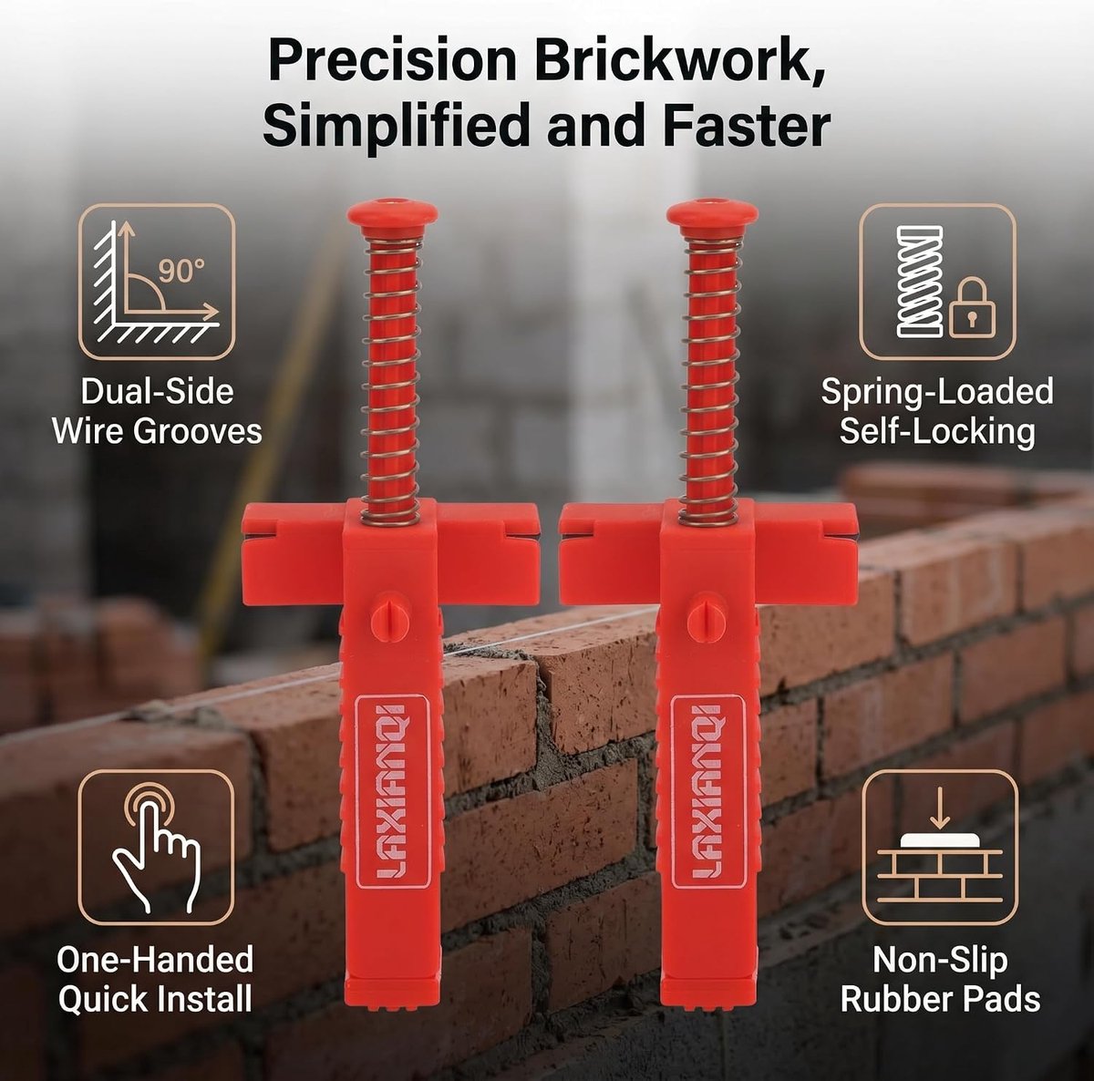 SnelShoppen - 2 Stuks Baksteen Liner Clips Lijnlopers Huishoudelijke Gereedschap Niveau Meetgereedschap Accessoire Kabeltrekker Metselwerk Muur Rood P