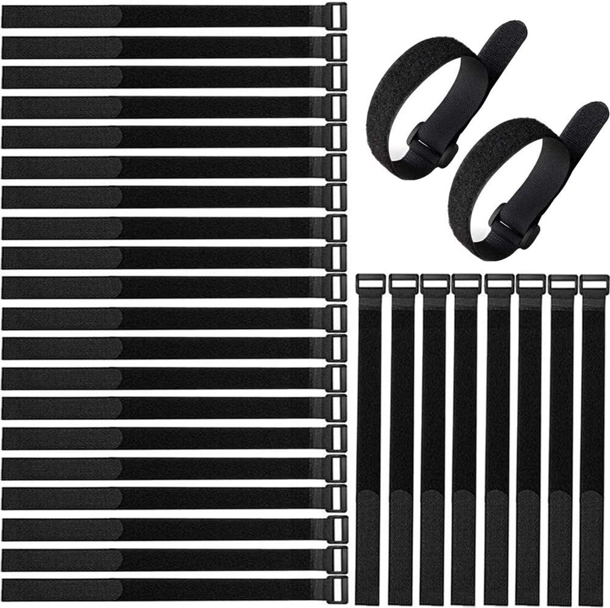 SnelShoppen - 30-delige 30cm Zwarte Kabelbinders, Herbruikbare Kabelbinders, Multi-Functionele Klittenband Straps voor Kabelbeheer, Ideaal voor Thuis,