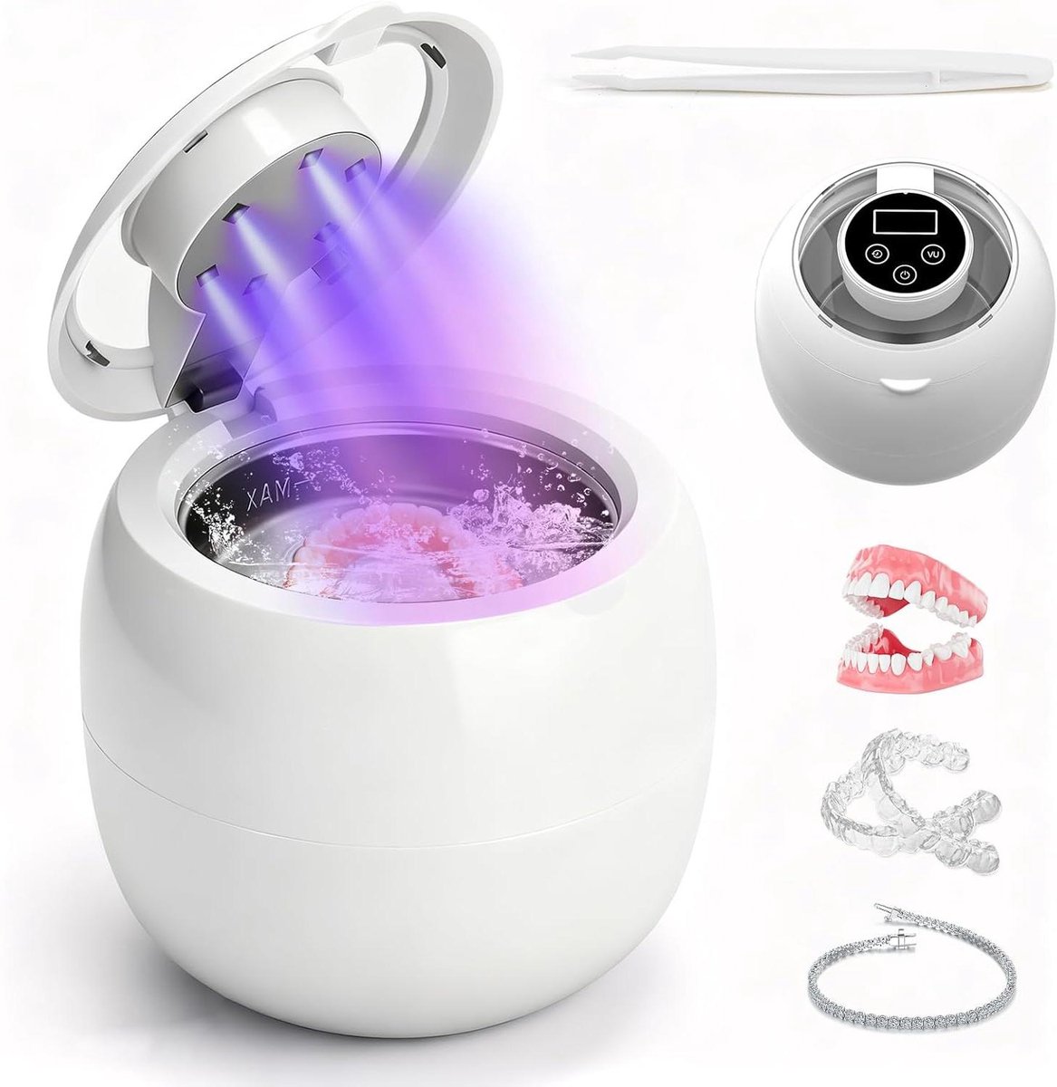 Ultrasone Reiniger - Schoonmaakapparaat - Tanden en Sieraden - Met UV-lampen - 210ML - Wit