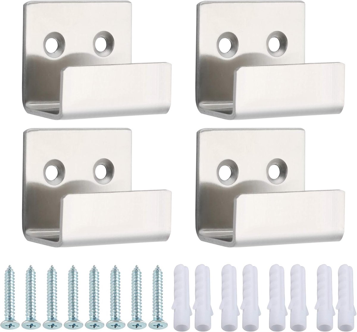 SnelShoppen - Heavy Duty Haken Roestvrij Staal Tegels Bevestigingsbeugel, U-vormige Beugel, Spiegelclips, Foto Haken Geborsteld, 20mm breed, 4 stuks,