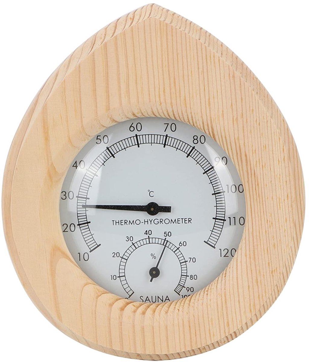 SnelShoppen - Sauna Thermo-Hygrometer 2 in 1 - Drip Shaped Houten Thermometer Hygrometer - Hoogwaardige Thermometer voor Stoomruimte en Sauna 6.5x5.5'