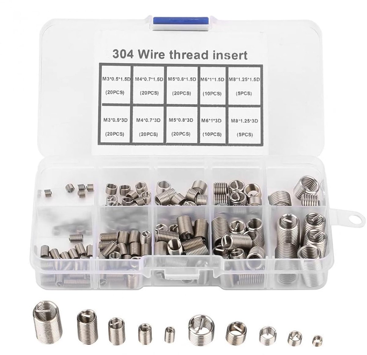 SnelShoppen - 150PCS Draad Inserts Helicoil Kit RVS Draad Reparatie Kits M3 M4 M5 M6 M8 Diverse Maten voor Thuis en Werk