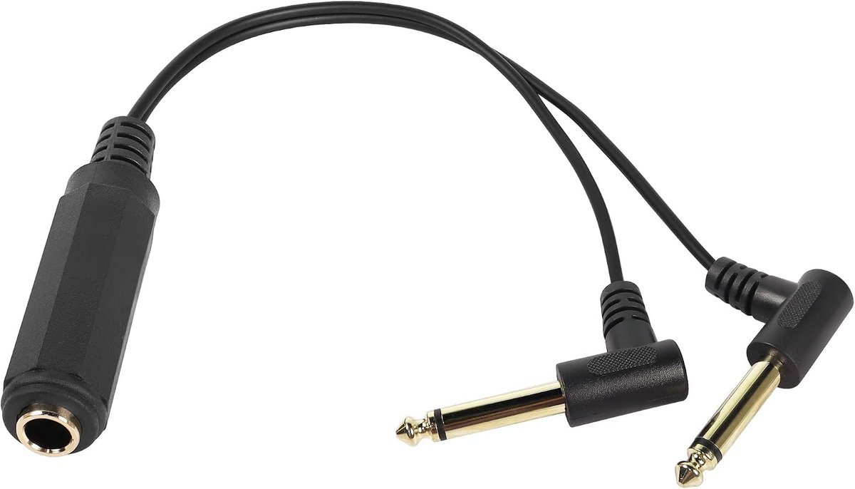 QIANRENON 11" 6.35mm 1/4" TRS Stereo Female to 90 Degree 2 x 6.35mm Mono TS Male AUX Adiuo Y Splitter Cable for - ShopVlot