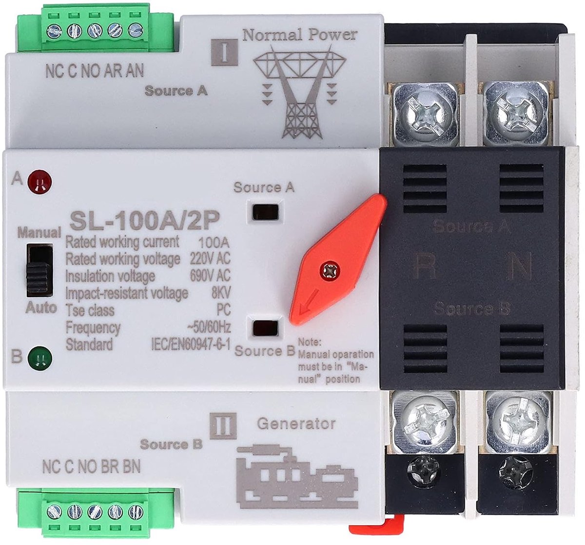 Automatische overschakelaar 100A - 2-polig - AC 220V - noodstroomvoorziening voor generator - ShopVlot
