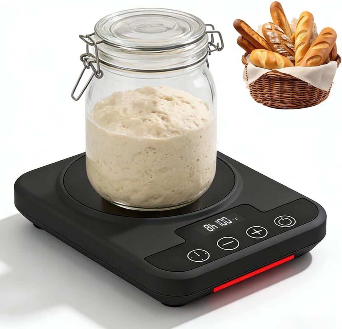 Sourdough starter warmer met nauwkeurige temperatuurregeling voor optimale zuurdesem fermentatie, 12-uurs timer en geheugenfunctie voor thuis bakken van brood