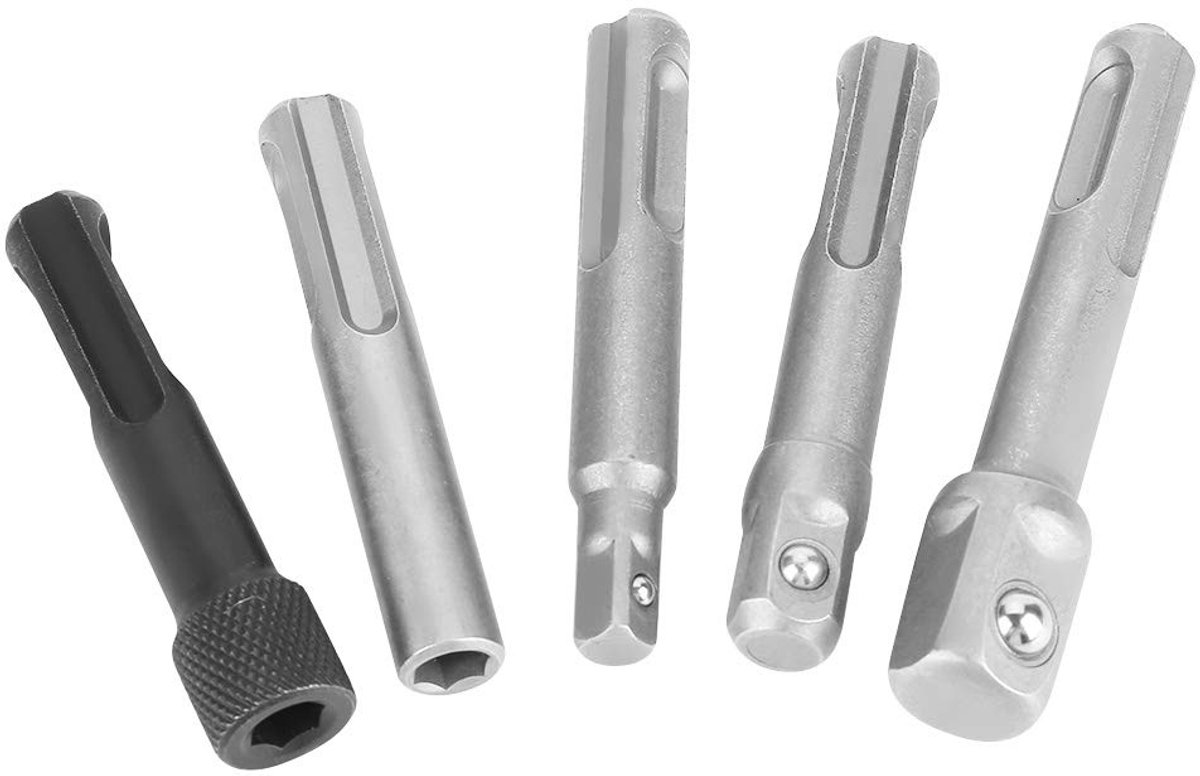 SnelShoppen - SDS Plus Stalen Steeksleutel Adapter Set - 5 Stuks Verlengstuk voor Power Tools - Corrosiebestendig - Duurzaam Chrome Vanadium Staal