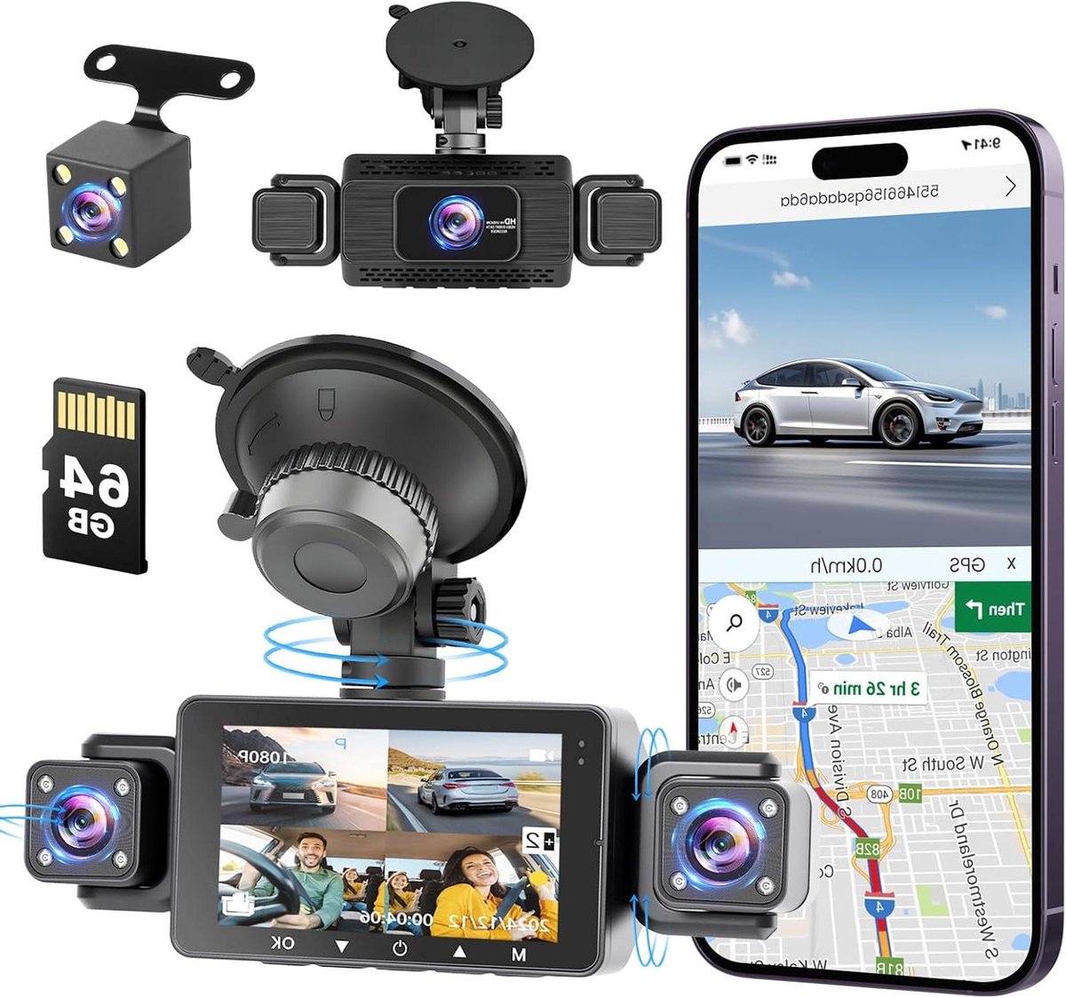 Auto Camera - Rijrecorder - Veilige Rit - 4 Camera's - 3 Inch Scherm - Zwart