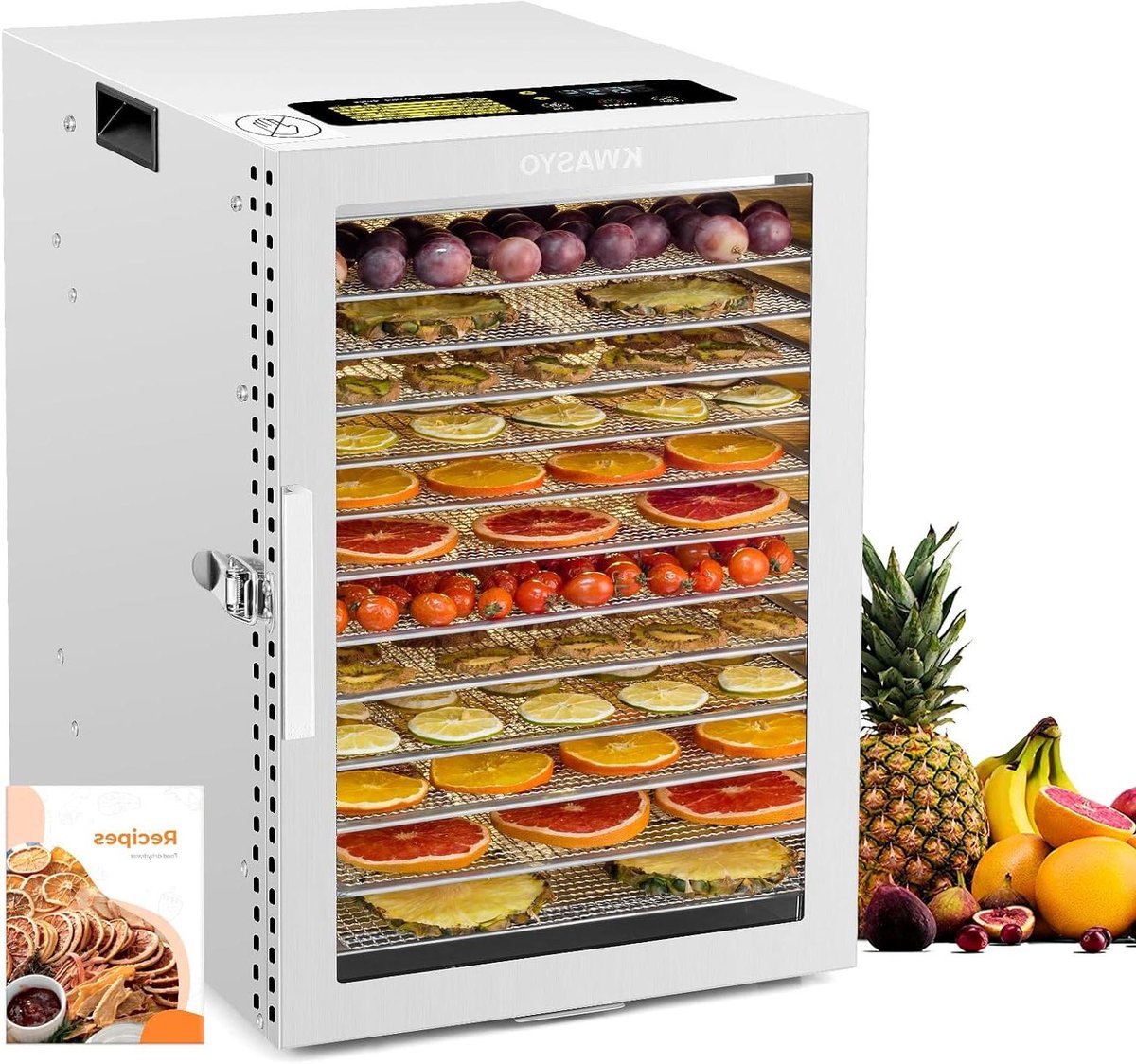 Voedseldroger Roestvrij Staal - Drogermachine - Voedsel Drogen - Dubbele Ventilator 360 Graden - 12 Vakken - Zilver