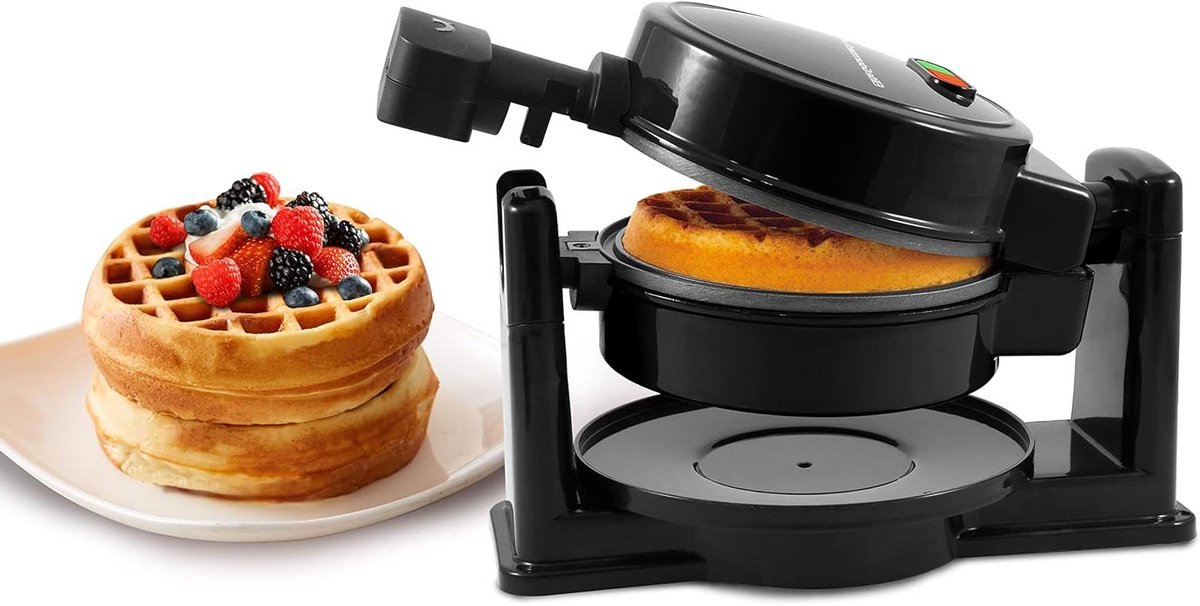 Wafelijzer - Belgische wafels - Lekkere Snacks Maken - Draaibaar Ontwerp - 32 cm Dik - Zwart