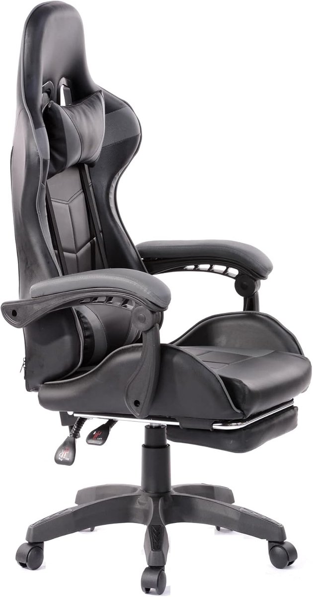 Gamestoel met voetsteun - Bureaustoel racing - Comfortabel werken - Ergonomisch ontwerp - 83 cm hoog - Grijs zwart — afbeelding 5