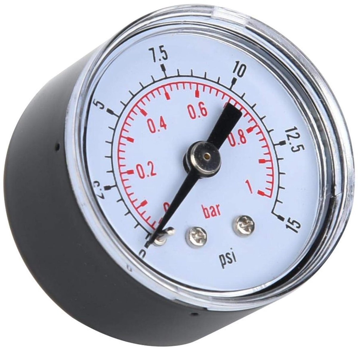SnelShoppen - Mechanische Drukmeter voor Lucht, Olie en Water, 1/8 inch BSPT Aansluiting, 0-15 psi, 0-1 bar, Robuuste Metaalbehuizing, Voor Diverse To