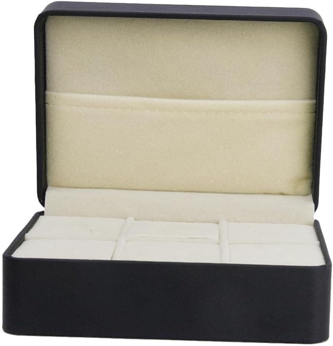 SnelShoppen - Organizer Box Opbergdoos PU Leer Velours Binnenkant met 6 Vakken voor Oorbellen Ringen Armbanden Cufflinks Stropdas Clips Broches Insign