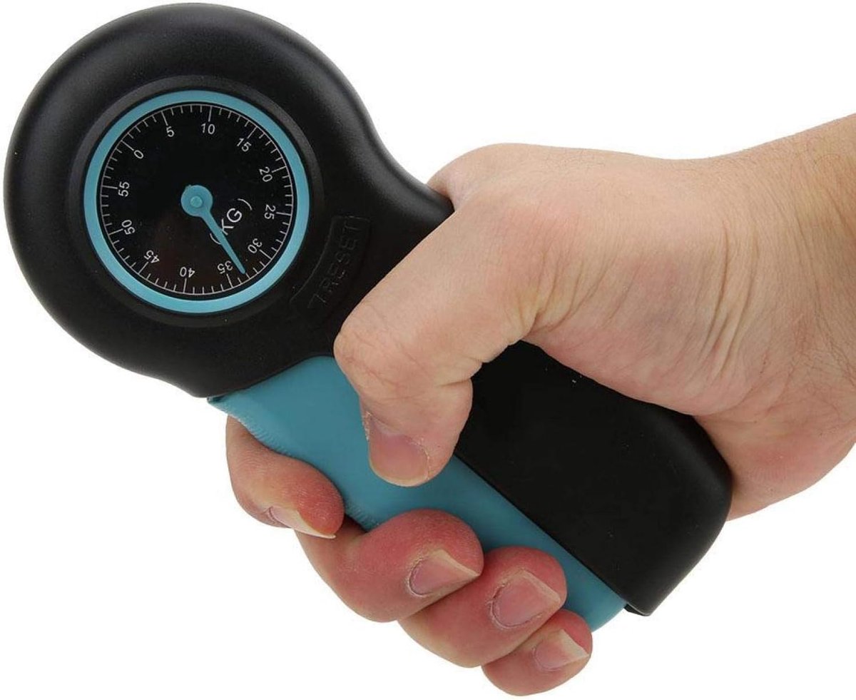 SnelShoppen - Hand Dynamometer Gripmeter - Mechanische Gripkracht Tester - 60 kg Precisie Meetinstrument - Zwart Blauw - Ideaal voor Fitness en Revali