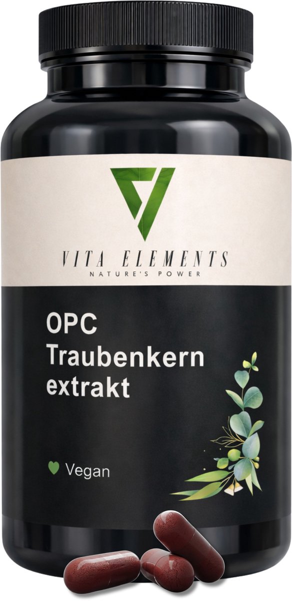 Vita Elements OPC Druivenpitextract Capsules - Krachtige Antioxidant tegen Vrije Radicalen - Goed voor Bloedvaten - Veganistisch - 240 Capsules