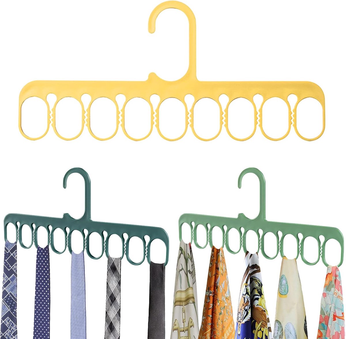 SnelShoppen - Tie Hanger Rack Scarf Hanger Organizer voor Kledingkast Opslag - 3 Stuks - Duurzaam PP Materiaal - 9 Gaten per Hanger - Ideaal voor Stro