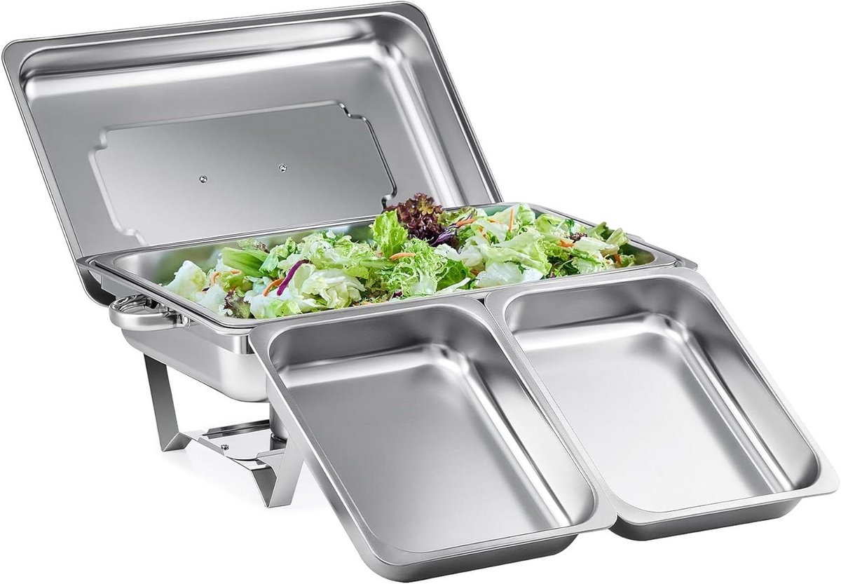 Buffet Warmhoudset - Warmhoudcontainer Voedselwarmer - Feestjes Buffet - Inklapbaar Frame - 9 Liter Capaciteit - Zilver