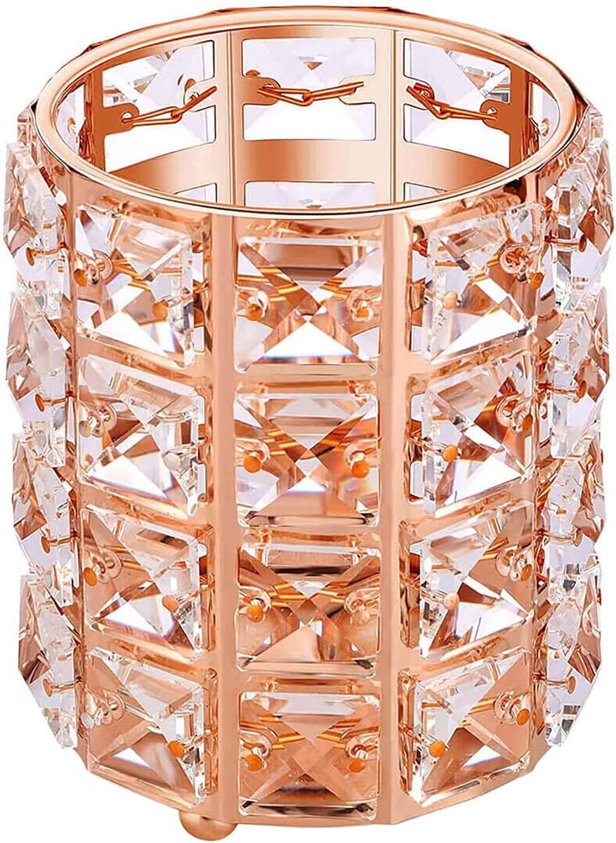 SnelShoppen - Makeup Brush Holder Organizer - Eyebrow Comb Brush Pencil Cup Container - Roze Goud - Grote Capaciteit - Crystal - Cosmetica Organizer