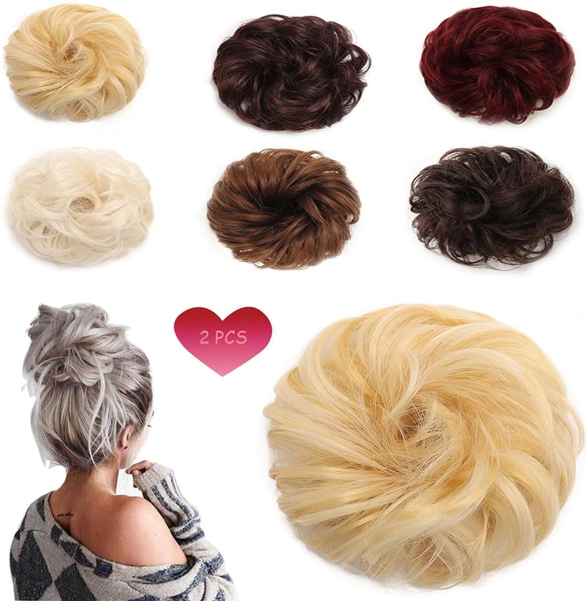 Haarknot haaraccessoires 2-delig - lichte blonde krullen - volumineuze haarbundel - eenvoudig te gebruiken - ShopVlot