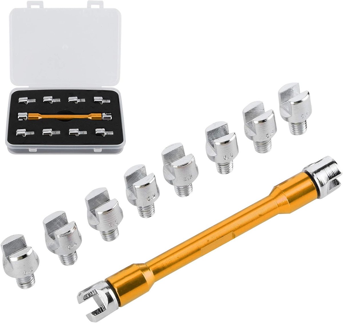 SnelShoppen - Motorfiets Spaak Sleutelset Aluminium + Ijzer, 10 Interchangeable Tips, 5.0-6.8 Lengte 93mm, Geschikt voor de Meeste Motoren, Met Draagt