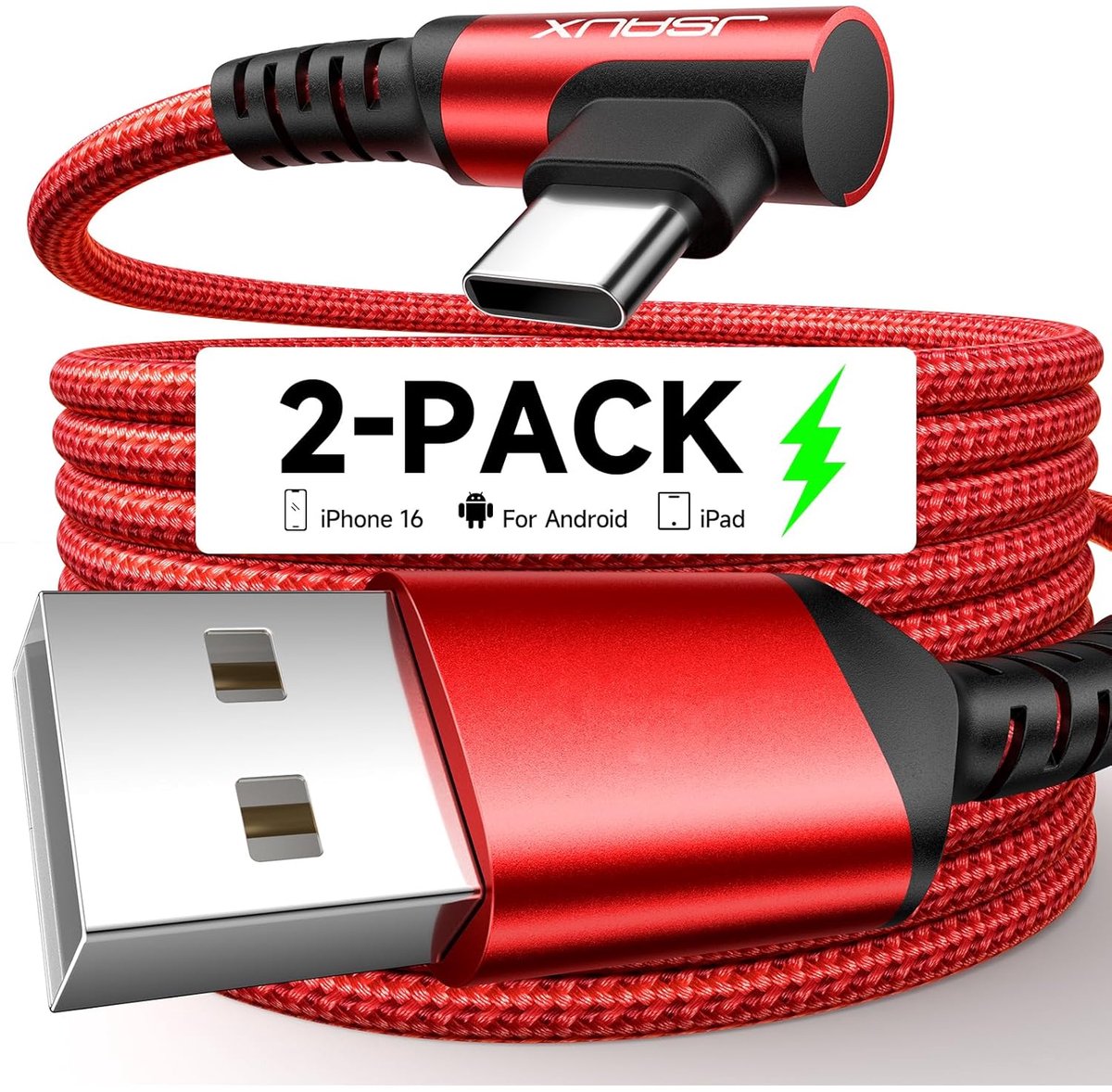 SnelShoppen - USB C Kabel 3.1A Snellader, Type C Oplaadkabel met 90 Graden Hoek, Gevlochten C Poort Oplaadkabel, Geschikt voor Samsung Galaxy S10, S9,