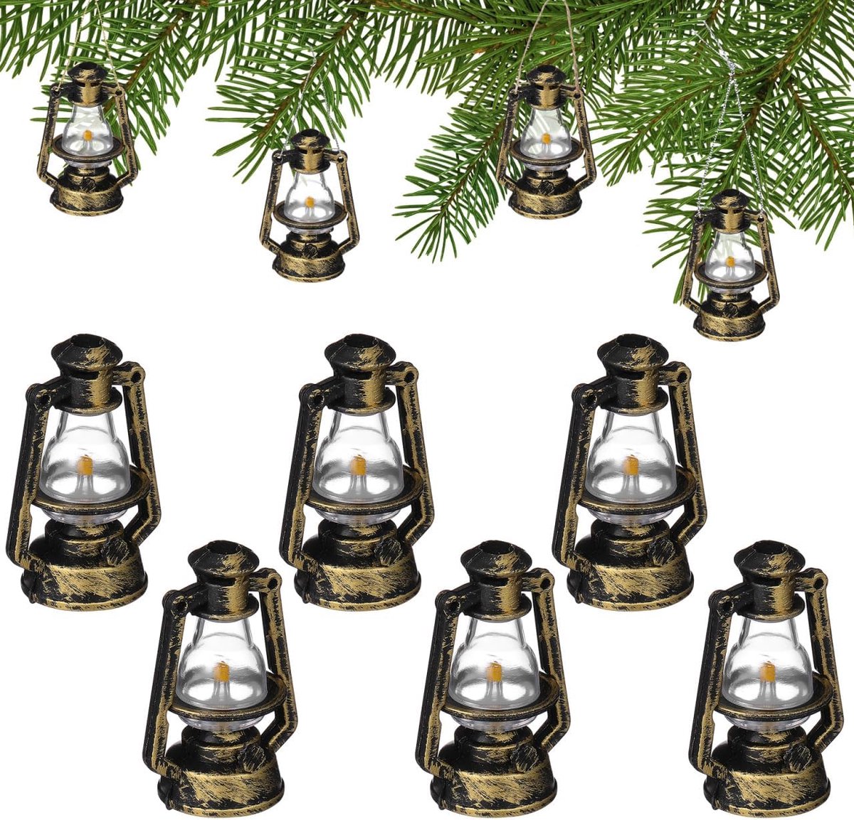 SnelShoppen - Miniatuur Lantaarn 10 Stuks Kerst Decoratie Vintage Kerosine Lamp Ornaments Bruin Voor Thuis Decoratie Compact Voor Feest Camping Tuin