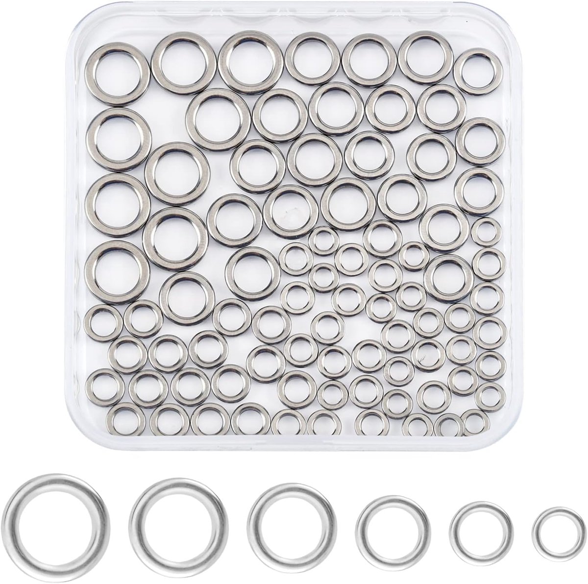 SnelShoppen - 60 Stuks Rvs Zwivel Solid Ring Vis Lijn Connectoren - Hoogwaardige Ringen voor Zoet- en Zoutwater - 6 Maten van 2.7 tot 6.8mm