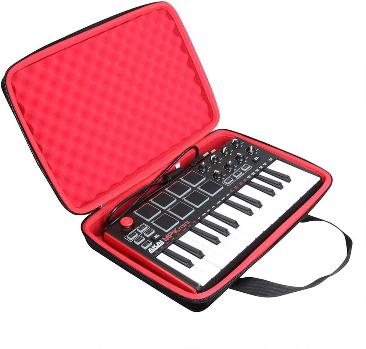 SnelShoppen - Hard EVA Reistas voor USB MIDI Toetsenbord 25 Toetsen - Beschermende Opbergtas voor AKAI Professioneel MPK Mini MKII - Zwart/Rood