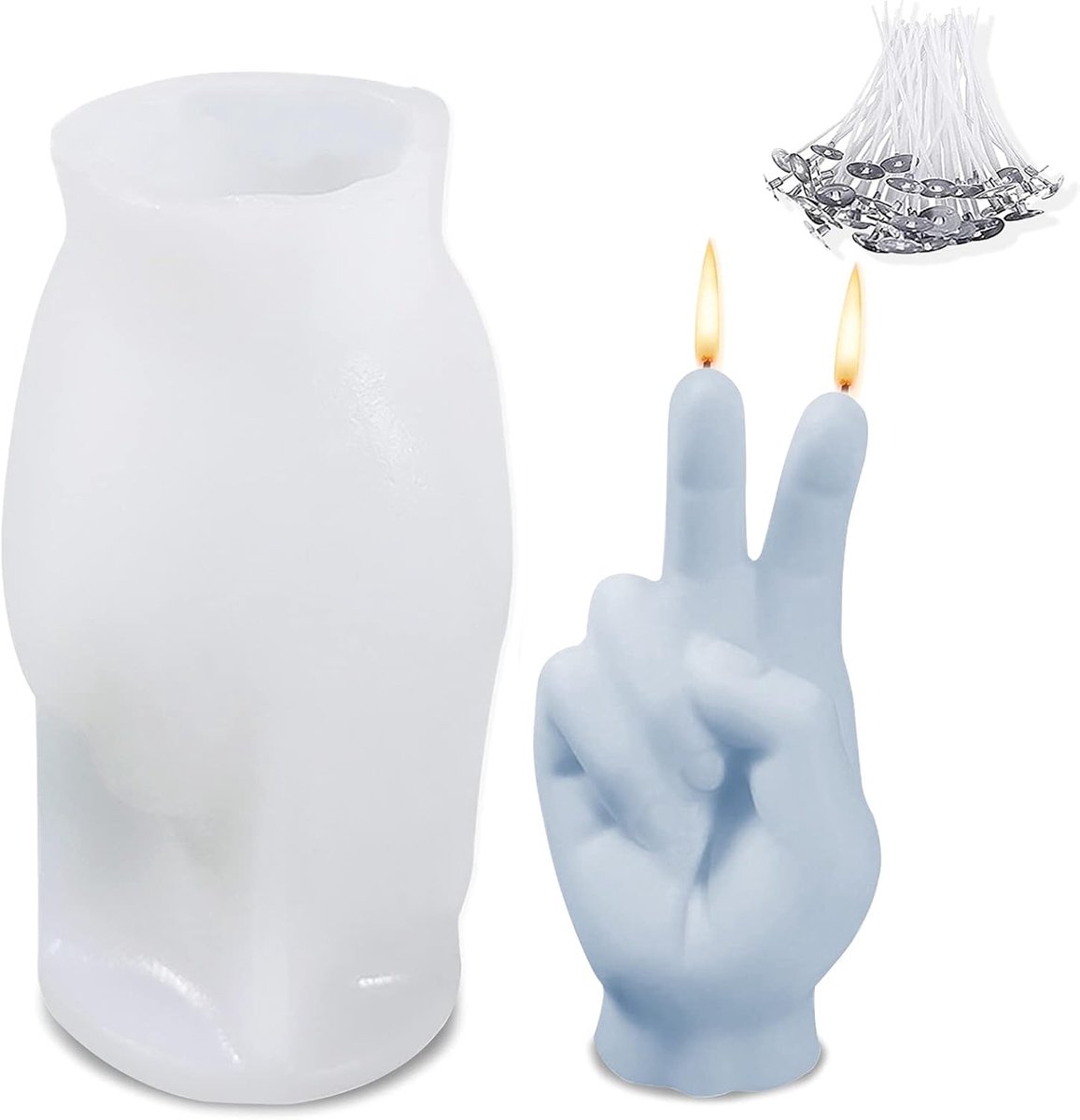 Candle Shape Silicone with 50 Pcs Candle Wicks 3D Gesture Shape Silicone Gesture Shape DIY Candles Candle Wax Handmade - ShopVlot
