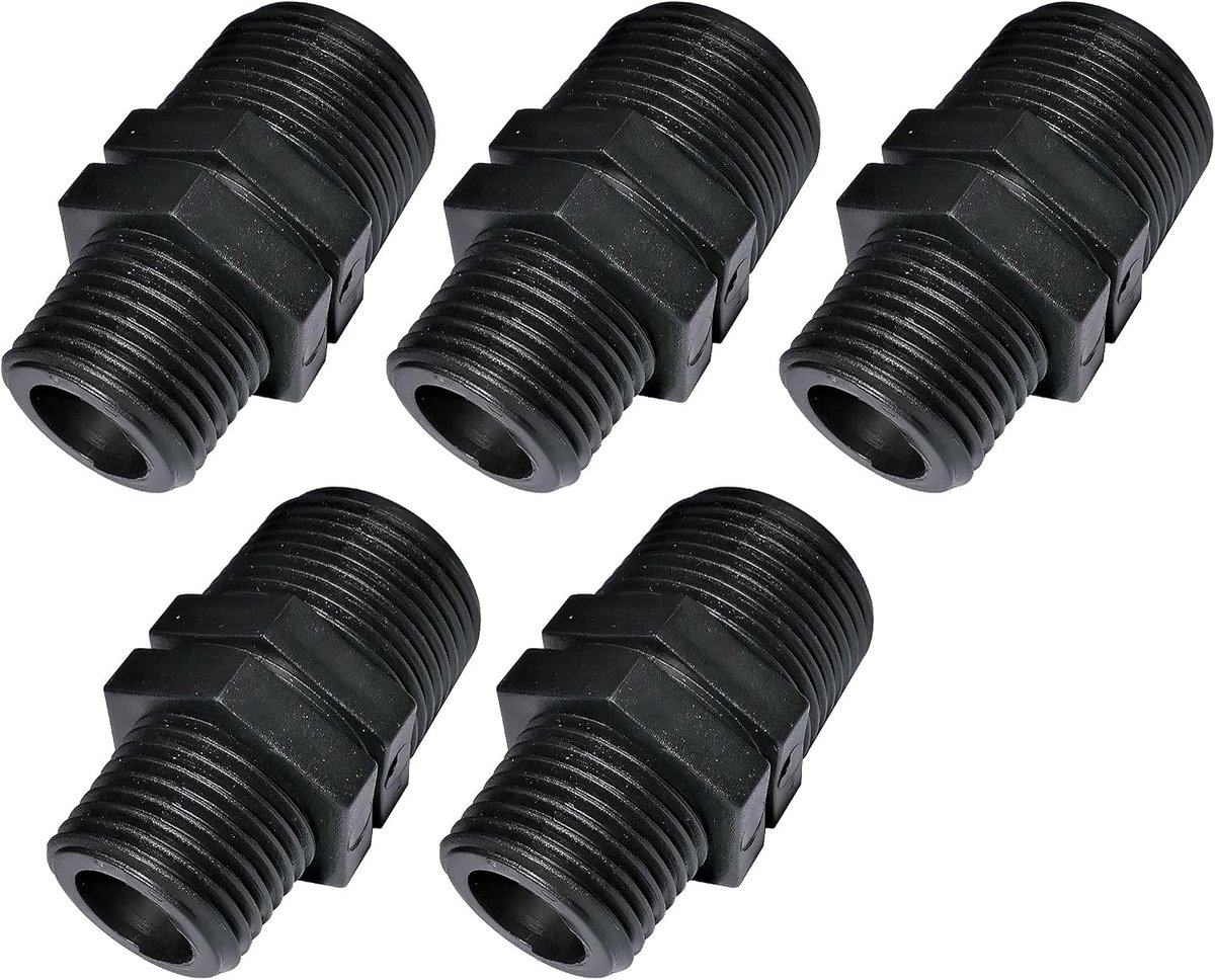Verbindingsset 3/4"x1/2" - set van 5 kunststof reducties - male/male schroefverbinding - ideaal voor tuinprojecten - ShopVlot