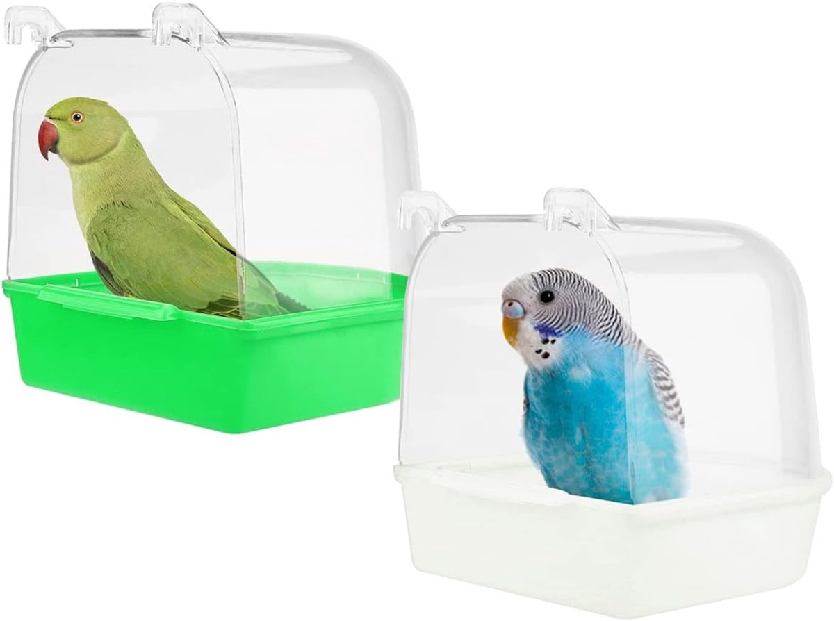 SnelShoppen - 2 Stuks Vogel Badkuip voor Kleine Vogels - Hangend Birdbath met Haakjes - Halfronde Vogelbad voor Kanaries, Parkieten en Papegaaien - Ho