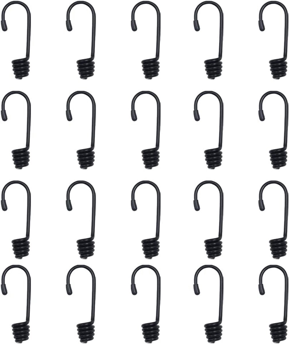 Yingcen 20Pcs Black Shock Cord Hook 6mm, Plastic Coated Spiral Bungee Rope End Hook for Elastic Cord - ShopVlot