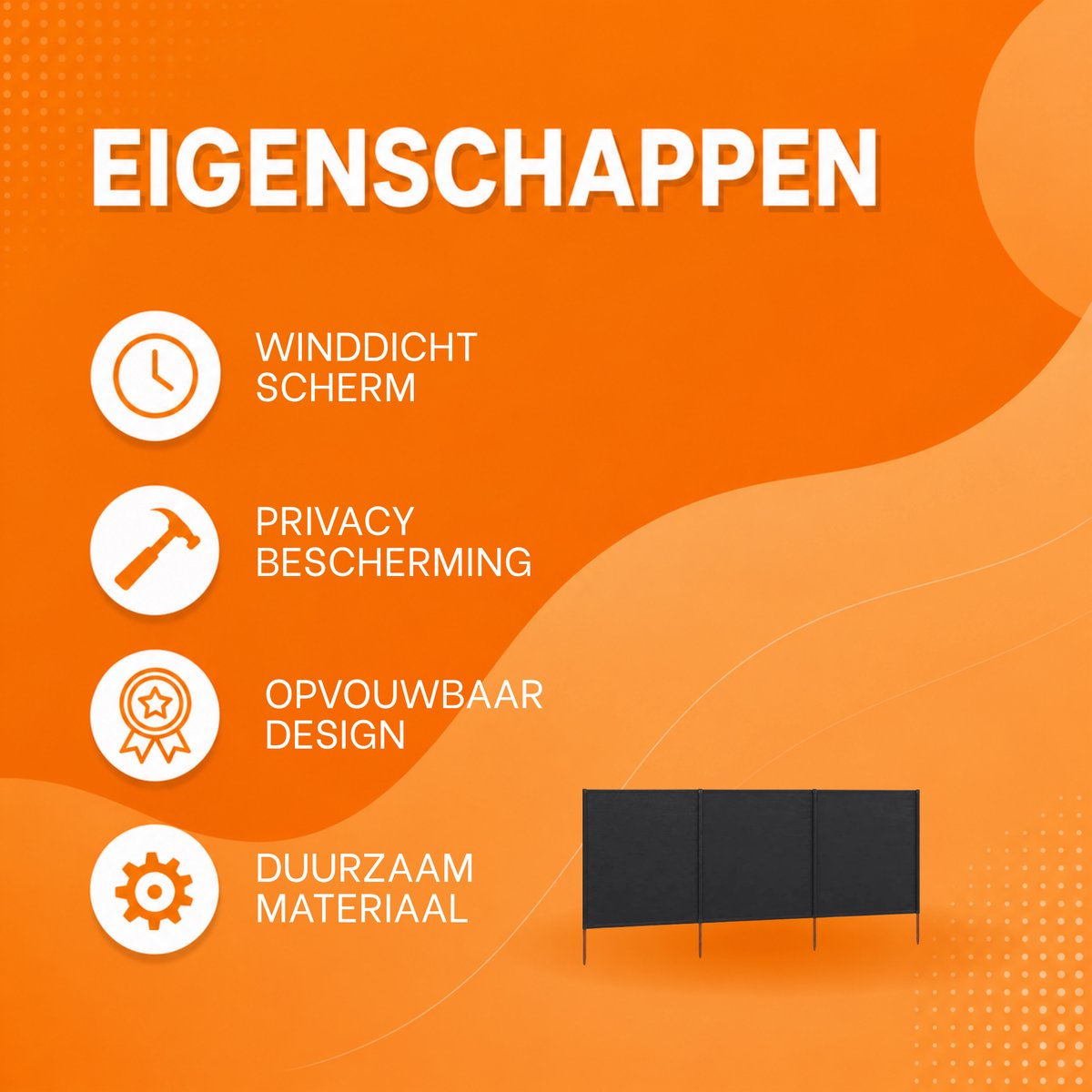 3-delig Windscherm Antraciet – Winddicht, Privacy & Opvouwbaar Design - Vliesstof met Houten Palen