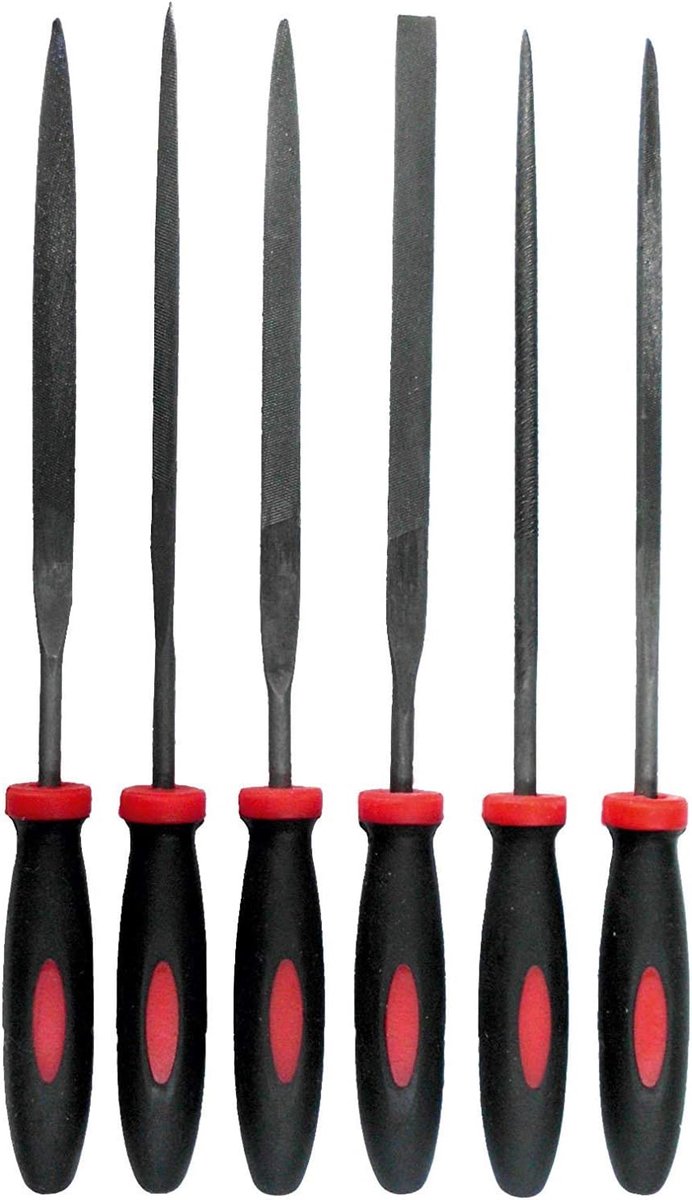 Thijox - Mini-vijlset 6-delig voor metalen - 100 mm vijllengte - Hoogwaardige stalen messen - Ergonomische 2-componentengrepen - Ronde en platte vijle