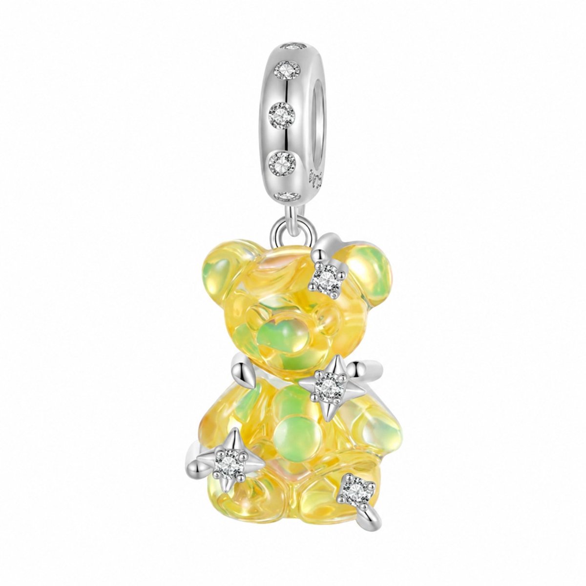 RomyStonesBear bedel – Bedel beer voor aan je bedelarmband - Zilver - speels, kleurrijk en bijzonder