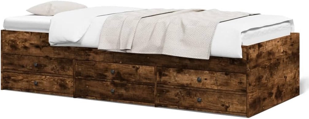 Dagbed met Laden - Uitschuifbaar Bed - Gastvrij Ontvangen - 2-in-1 Slaapbank - 90x190 cm - Rookeiken