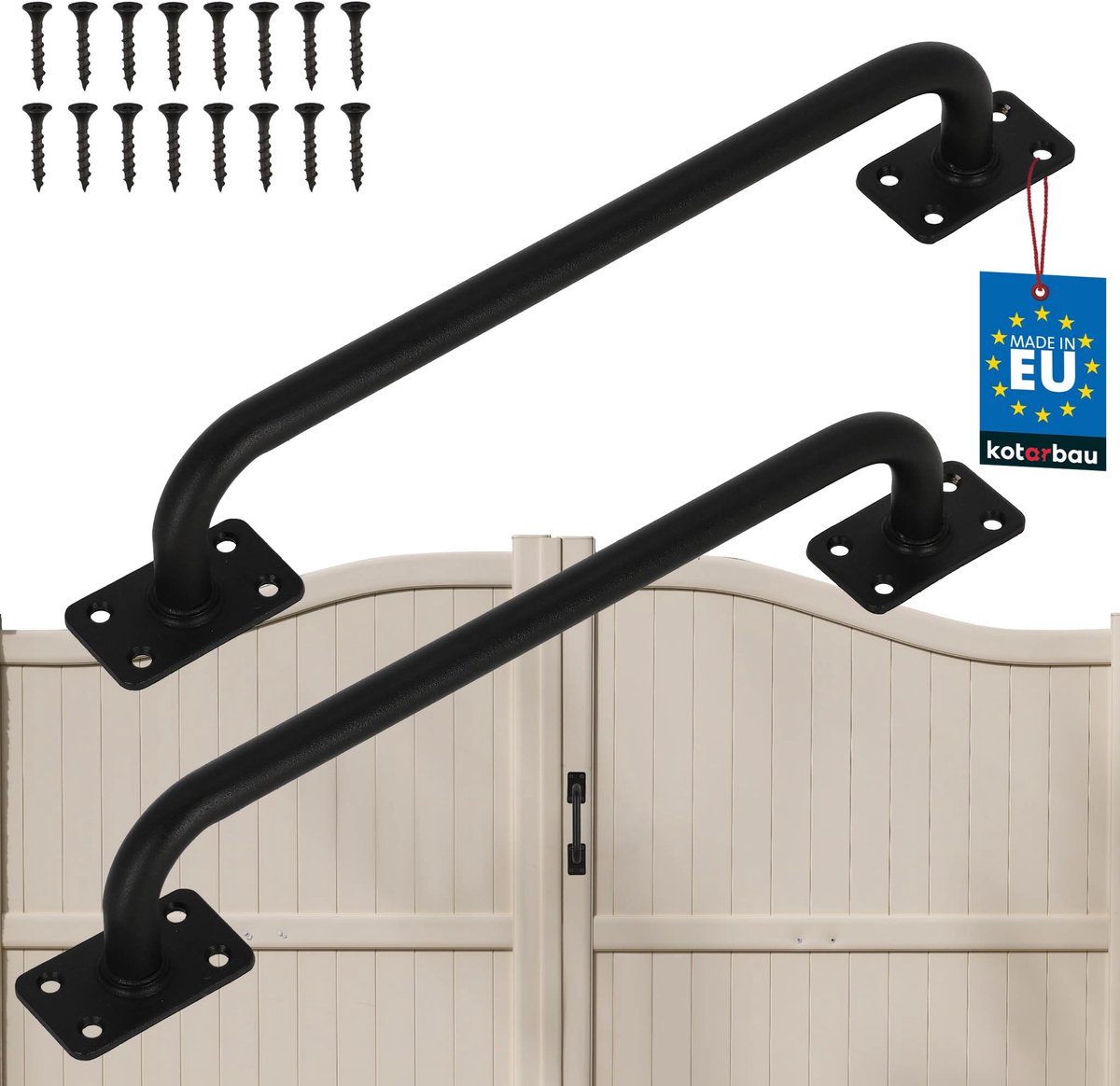KOTARBAU® 2 Stuks - Poortgreep - Schuurdeurgreep - Tuindeurgreep 300 mm - Buitendeurgreep - Zwart - Gepoedercoat Staal