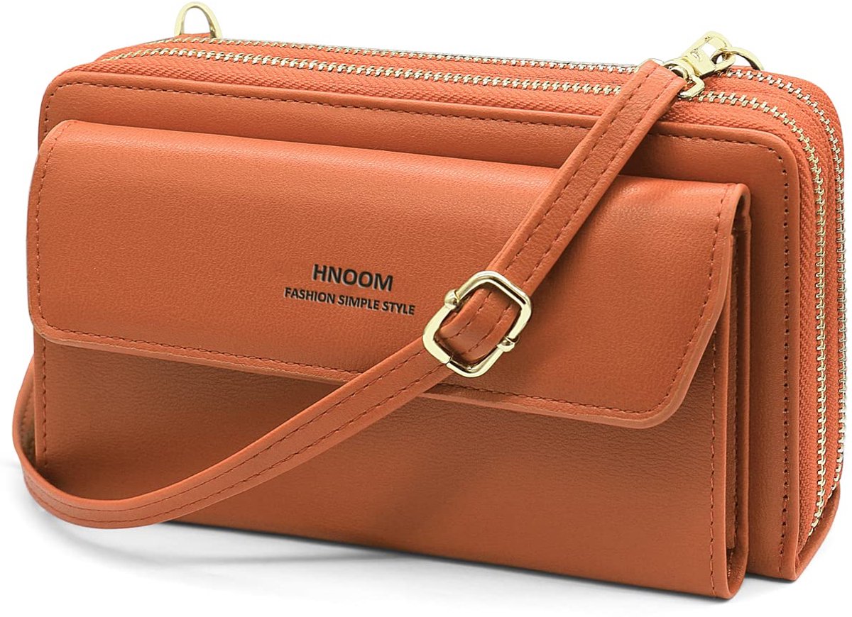 SnelShoppen - Bruine Schoudertas voor Mobiele Telefoon Dames - Crossbody Tas met Kaartvakken en Schouderriem - Ideaal voor Feest, Uitgaan, Reis