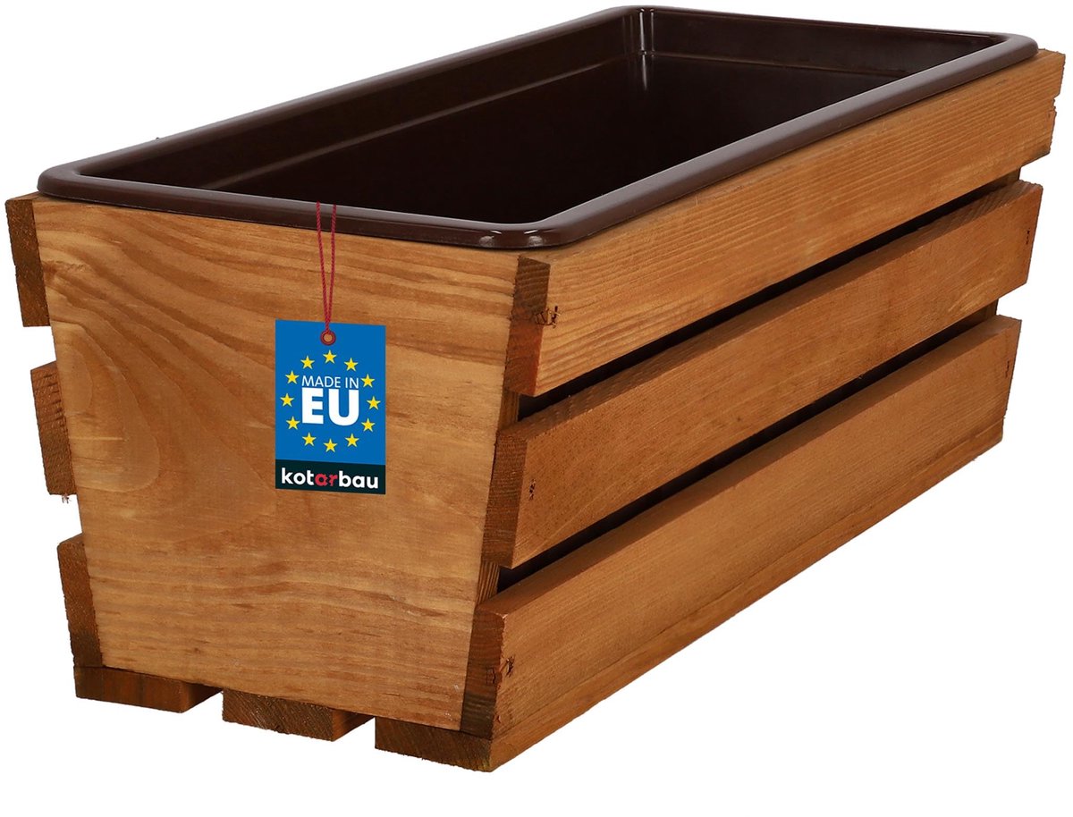 KOTARBAU® Houten Plantenbak - Bloembak Hout - met Kunststof Inzetstuk - Balkonbak - 40 x 18 x 15 cm - Eik - voor Terras - Balkon - Deko Planten