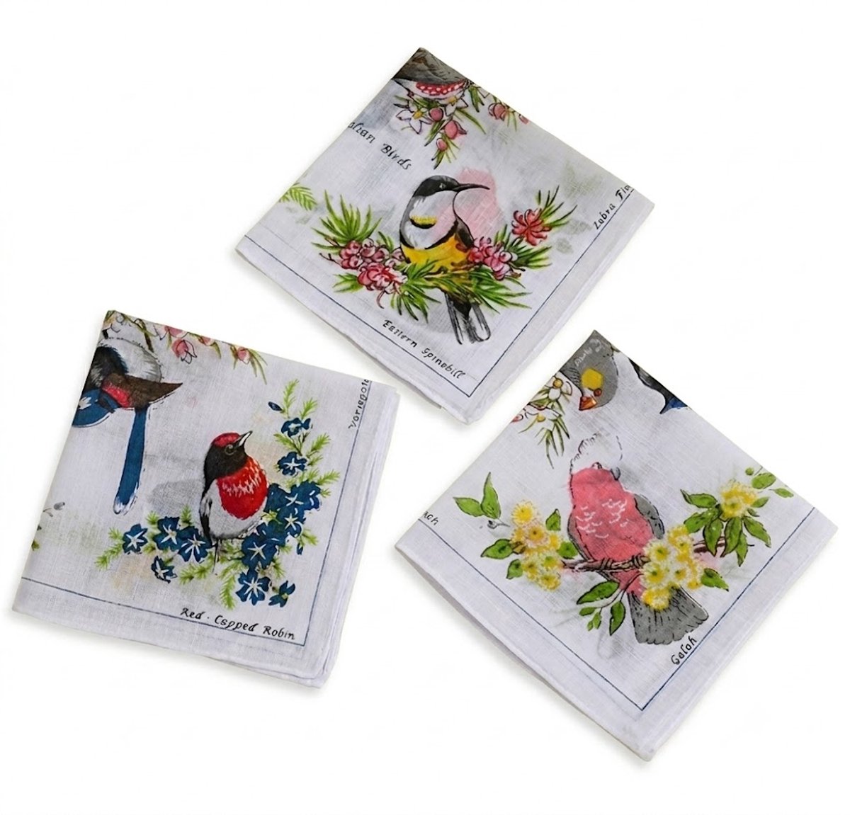 Witte katoenen zakdoeken dames en heren set met vogel print herbruikbare stoffen zakdoeken natuur thema vierkant 12 stuks
