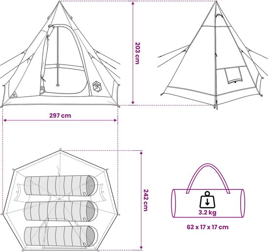 vidaXL - Tipi - Tent - Water-Resistant - 3-persoons - Leger - Groen — afbeelding 3