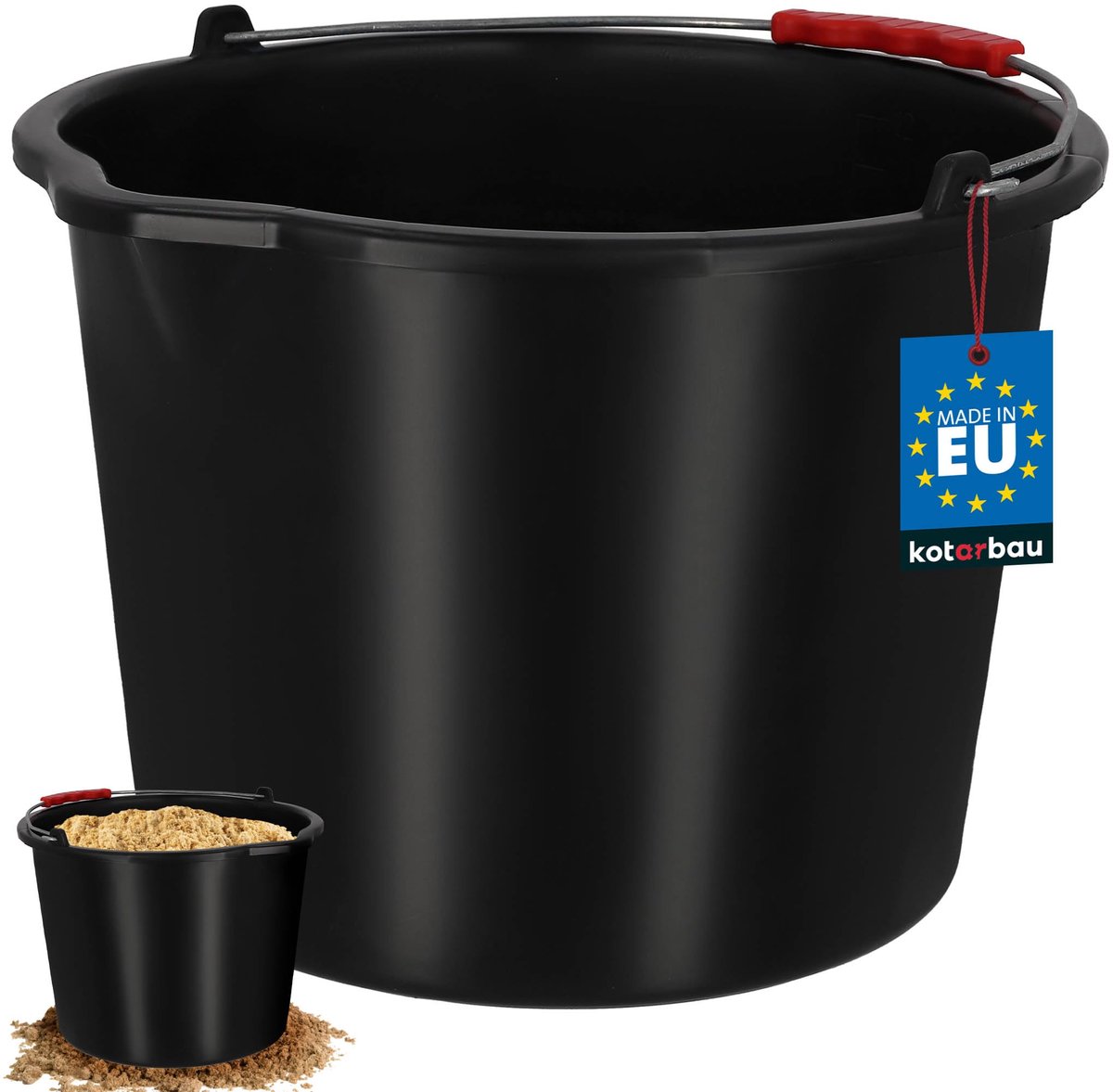 KOTARBAU® Bouwemme 12 L - Mortelemmer van Kunststof - Cementemmer - Emmer met Uitgiettuit en Handgreep - Emmer voor Bouwplaats - Zwart
